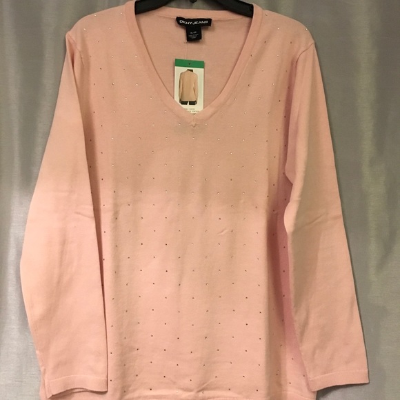 DKNY NWT Crystal Bling V-neck Sweater - Picture 1 of 6